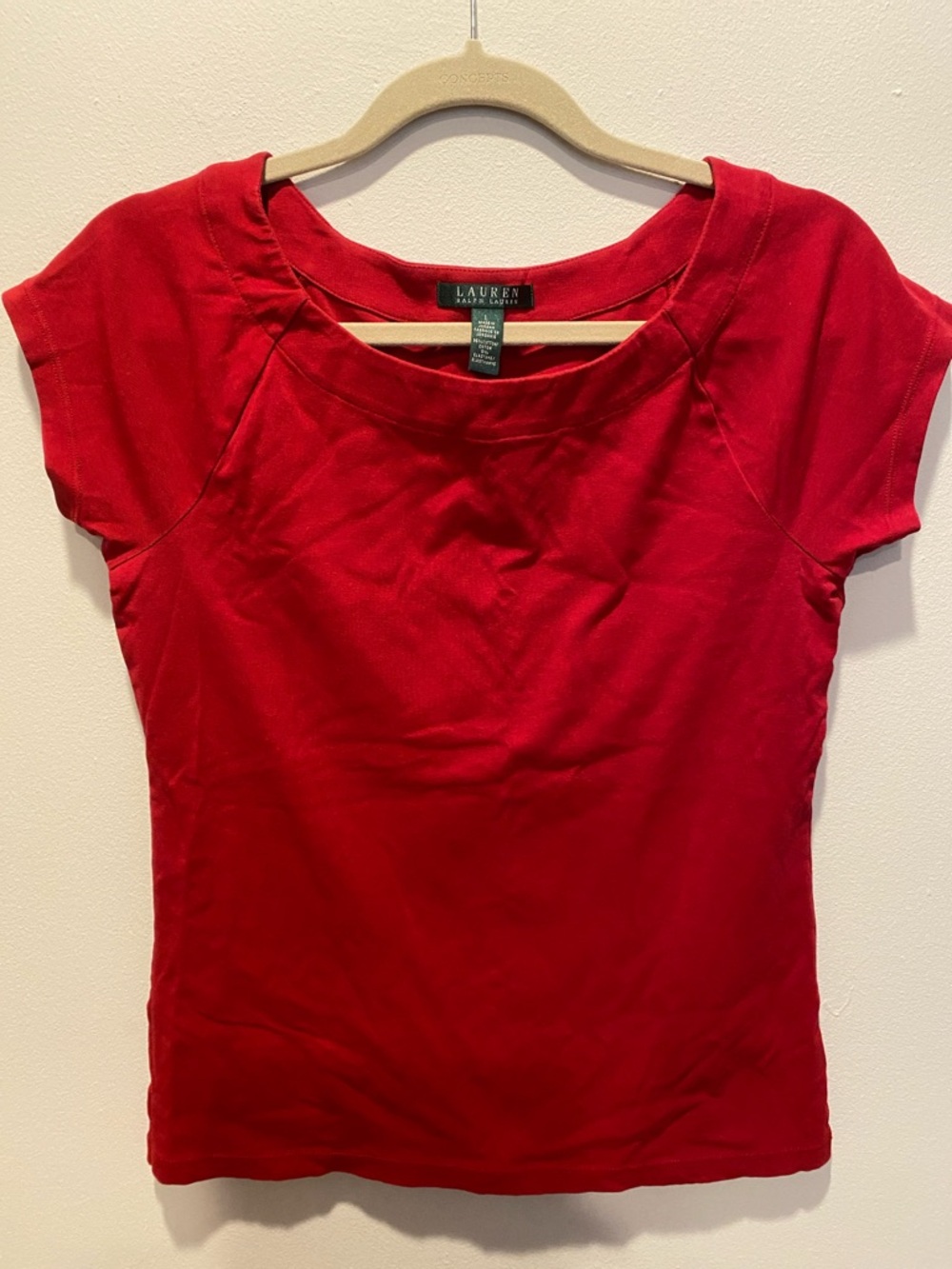 Lauren Ralph Lauren Bright Red Short Sleeve Scoop Neck Tee size Large
